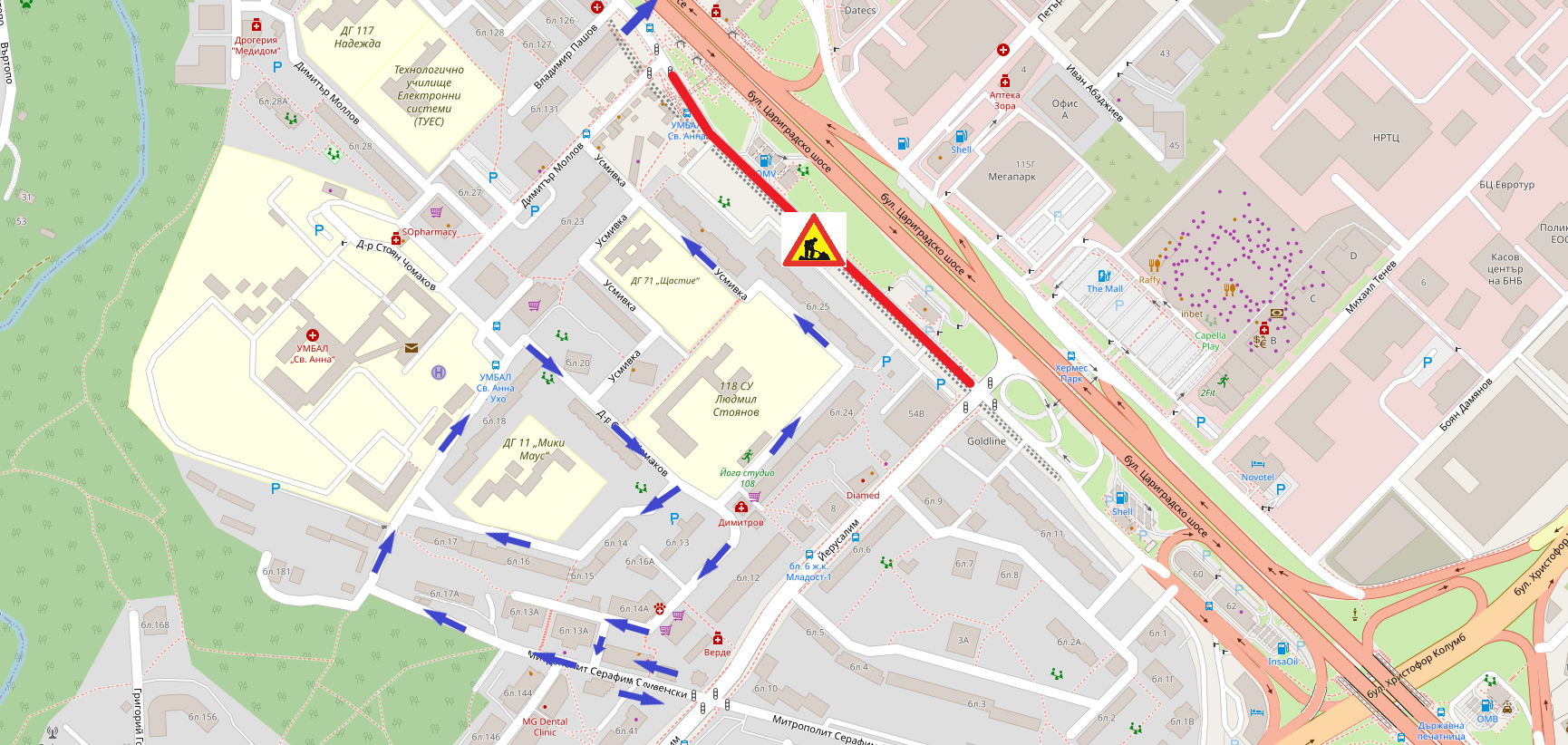 Промяна на движението в Младост 1 заради строежа на метрото