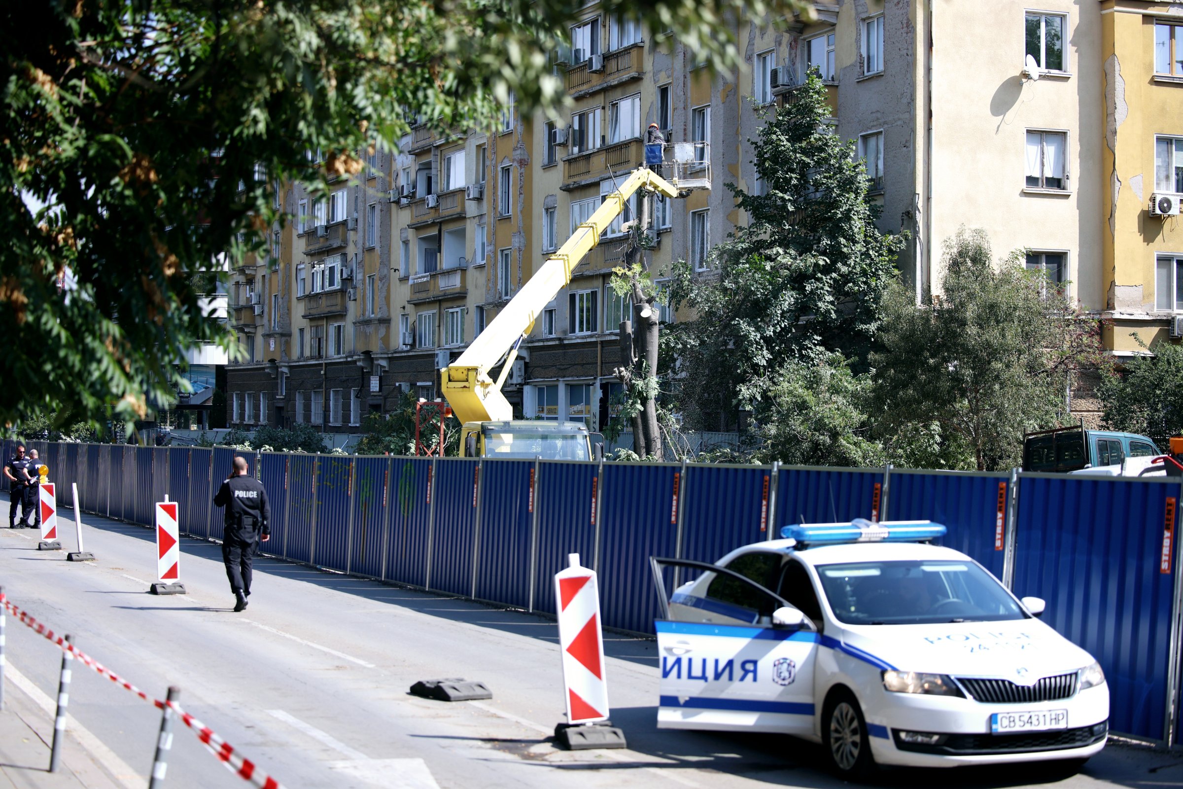 Рязането на дърветата по Опълченска започна с много полиция и протест (снимки)