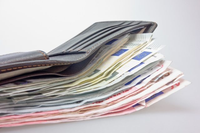пари, банкноти, портфейл, заплата, пенсия, пенсии, евро, евробанкноти