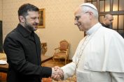 Володимир Зеленски и папа Лъв XIV по време на днешната им среща