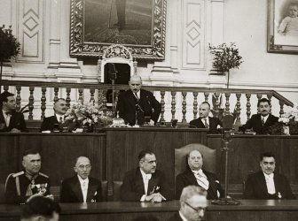 22 май 1938г., oткриване на сесия на ХХІV Обикновено народно събрание с председател - Стойчо Мошанов (прав на горния ред). Снимката е от сайта Изгубената България