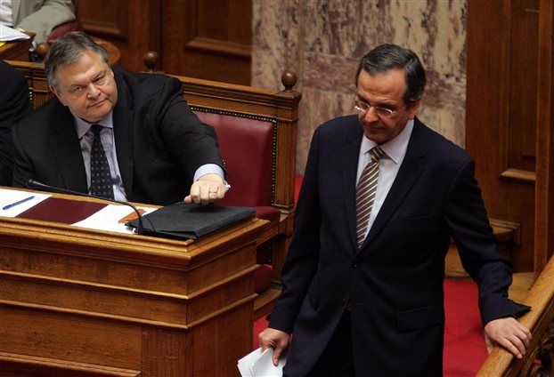 Лидерите на ПАСОК и Нова Демокрация Евангелос Венизелос и Андонис Самарас