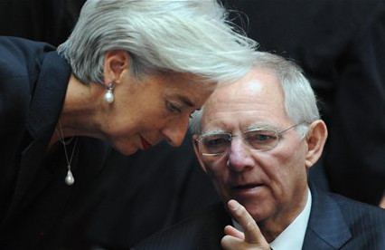 Директорът на БВФ Кристин Лагард и германският финансов министър Волфганг Шойбле