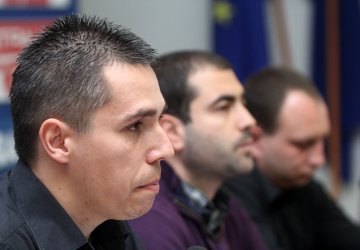 Лицата на протеста (отляво надясно): Ангел Славчев, Дончо Дудев и Янко Петров. Сн. БГНЕС