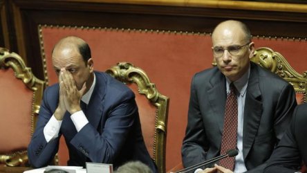Анджелино Алфано и Енрико Лета по време на парламентарното заседание