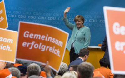 Ангела Меркел по време на предизборна среща