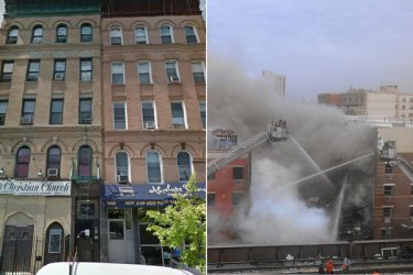 Сградите в Харлем - преди и след експлозията. Снимката е качена в Туитър