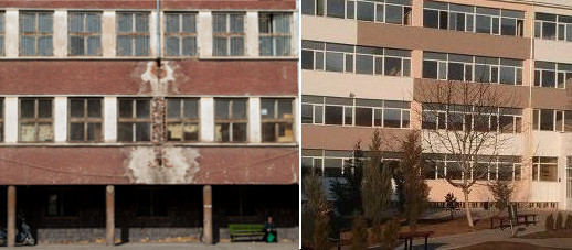 Сградата до Женския пазар и ремонтираната в "Модерно предградие"