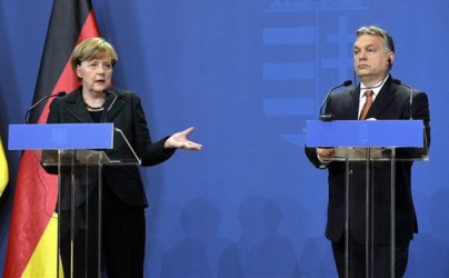 Ангела Меркел на пресконференция в Будапеща заедно с унгарския премиер Виктор Орбан.