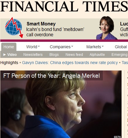 "Файненшъл таймс" обяви Ангела Меркел за личност на годината
