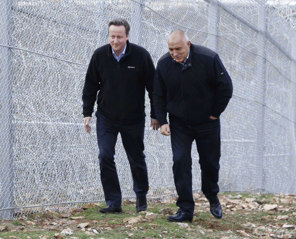 Британският премиер Дейвид Камерън и Борисов на българо-турската граница, сн. БГНЕС