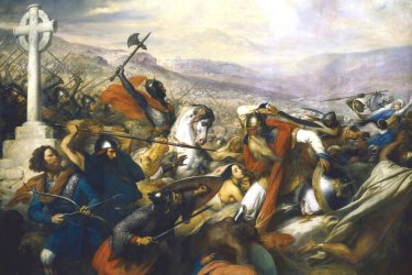 Картината на Шарл де Стьобен за битката при Поатие през 732 г., когато франкско-бургундските сили под пълководството на Карл Мартел печелят решителна победа, която бележи края на арабското нашествие в Европа.