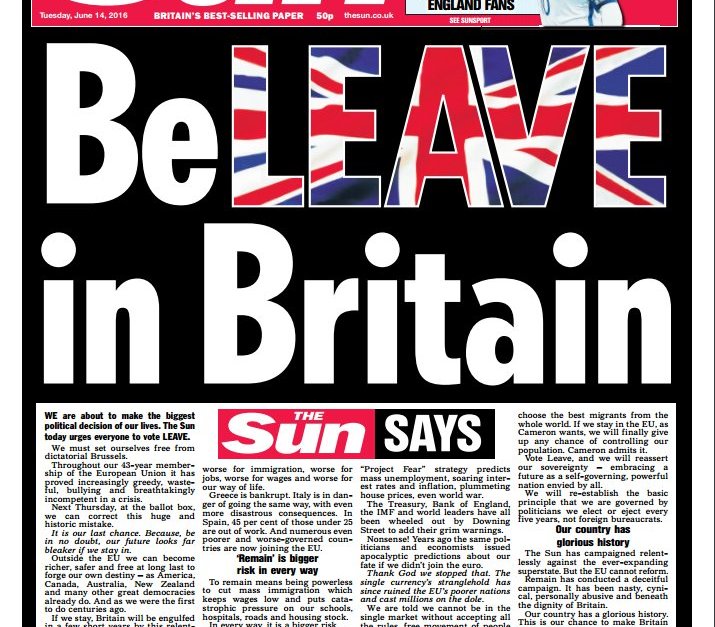 Британският таблоид "Сън" агитира в подкрепа на "Брекзит"