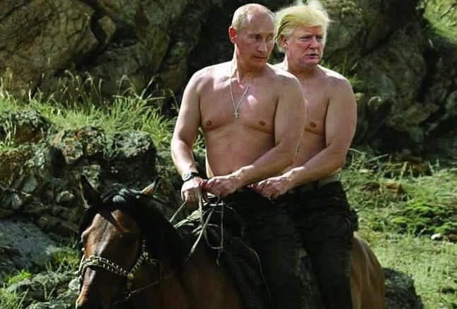 Путин и Тръмп яздят на един кон голи до кръста