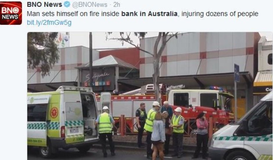 Мъж се самозапали в банка в Австралия и 27 души пострадаха