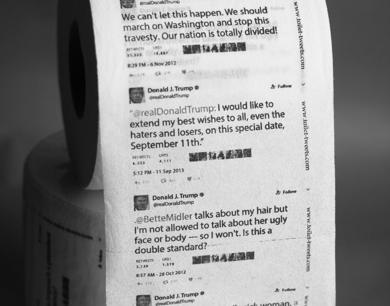 Тоалетна хартия с туитове на Тръмп се продава в Амазон