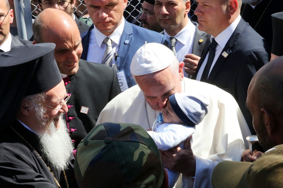 Папата и Вселенският патриарх на остров Лесбос през април 2016-та