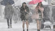 Силен снеговалеж и изригнал вулкан предизвика хаос в Япония