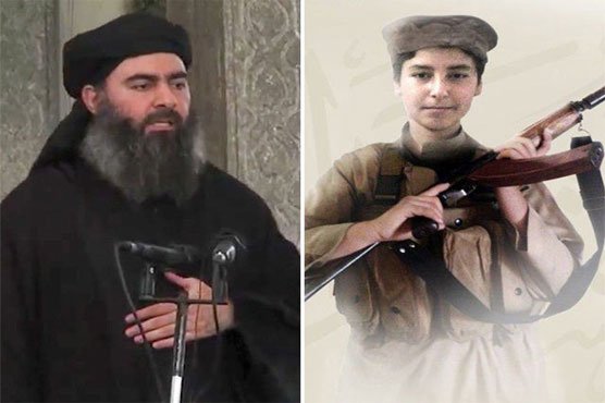 Лидерът на "Ислямска държава" Абу Бакр ал Багдади и предполагаемият му син.