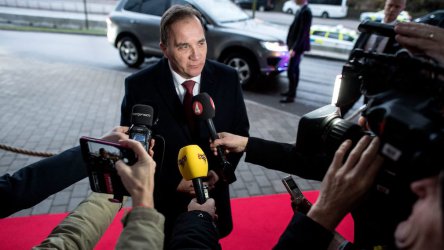 Лидерът на шведските социалдемократи Стефан Льовен говори след изборите на 9 септември тази година
