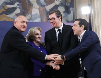 Борисов, Дънчила, Вучич и Ципрас след срещата, сн. МС