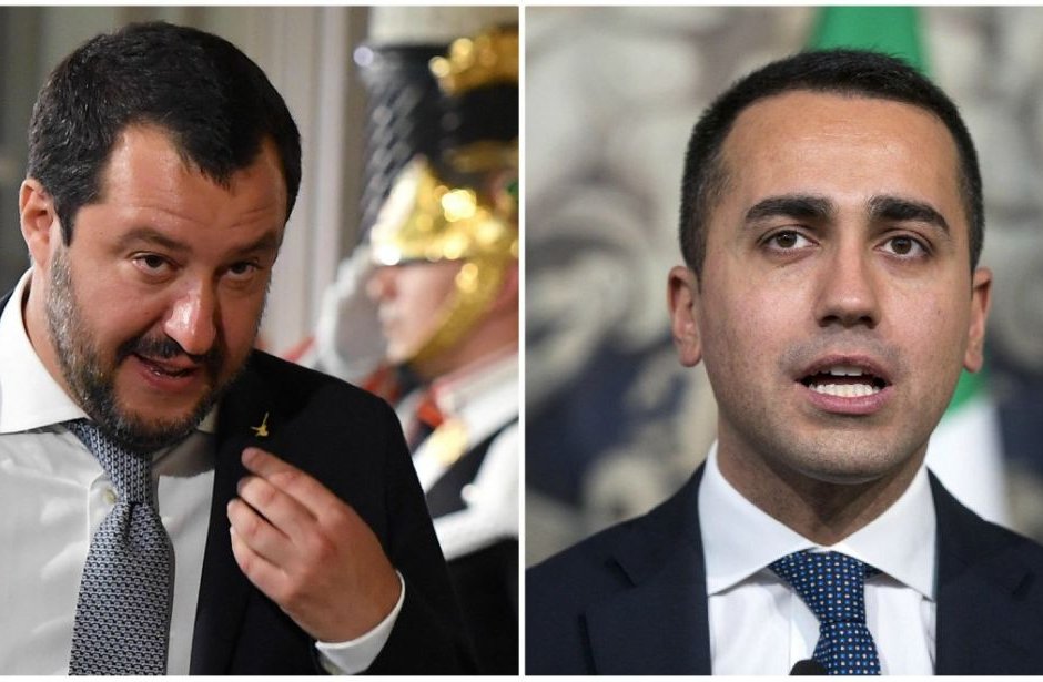 Лидерите на управляващите в Италия партии Луиджи де Майо (дясно) и Матео Салвини