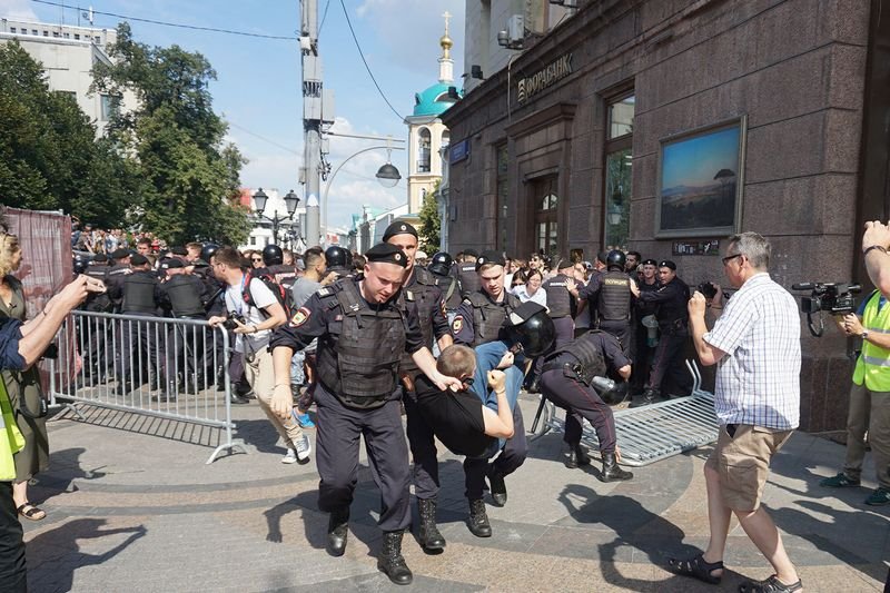Кадър от протеста на опозицията в Москва на 27 юли