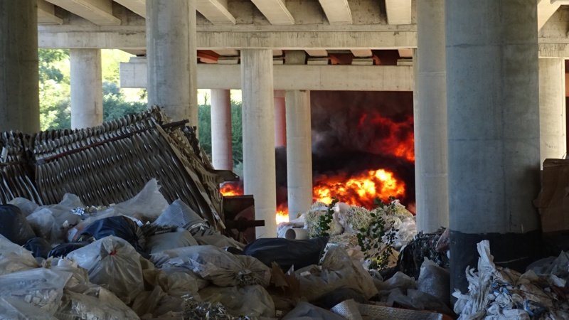 Пожарът под моста на магистрала "Струма", снимка: БГНЕС