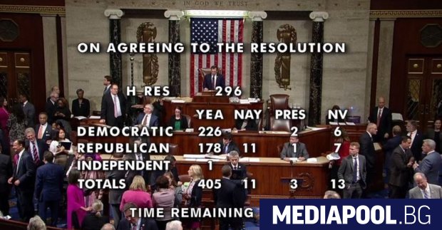 Камарата на представителите на американския Конгрес одобри снощи с голямо