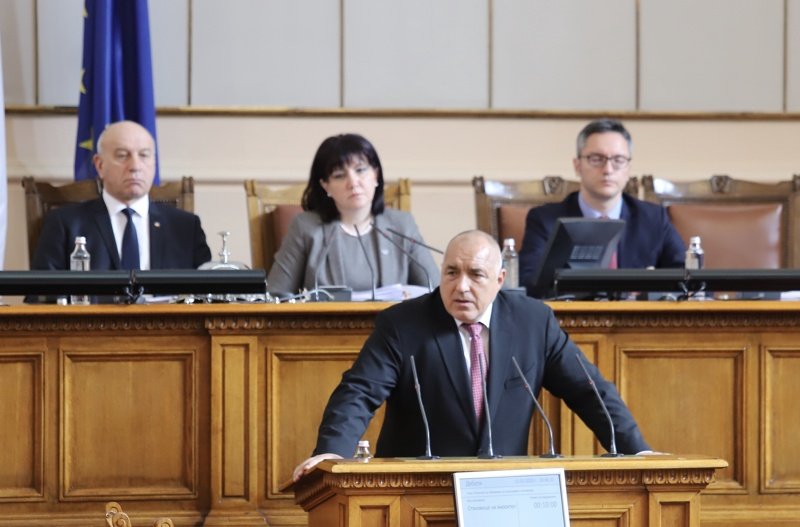PM Boyko Borissov speaking to Parliament after the vote to enact a state of emergency