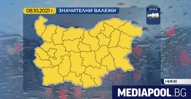 Предупреждение от първа степен код жълто за проливни валежи