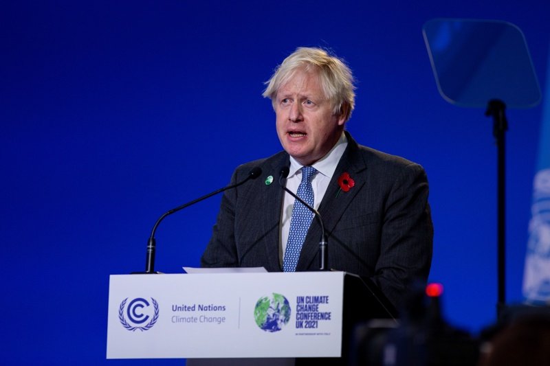 Британският премиер Борис Джонсън говори пред конференцията в Глазгоу, сн. ЕПА/БГНЕС