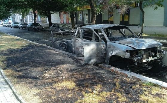 Взривеният автомобил на руския комендант на Бердянск