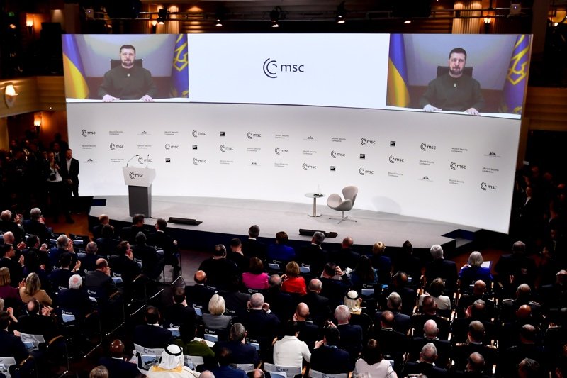 Володимир Зеленски прави видеообръщение към Мюнхенската конференция по сигурността, Сн. ЕПА/БГНЕС