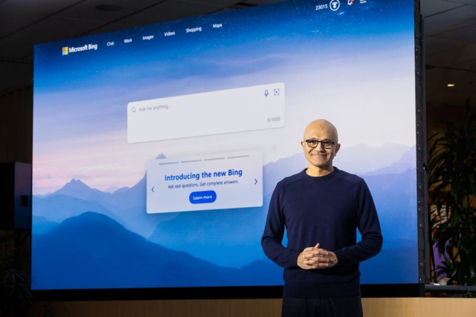 Сатя Надела, изпълнителен директор на Microsoft, при представянето на новата версия на търсачката Bing