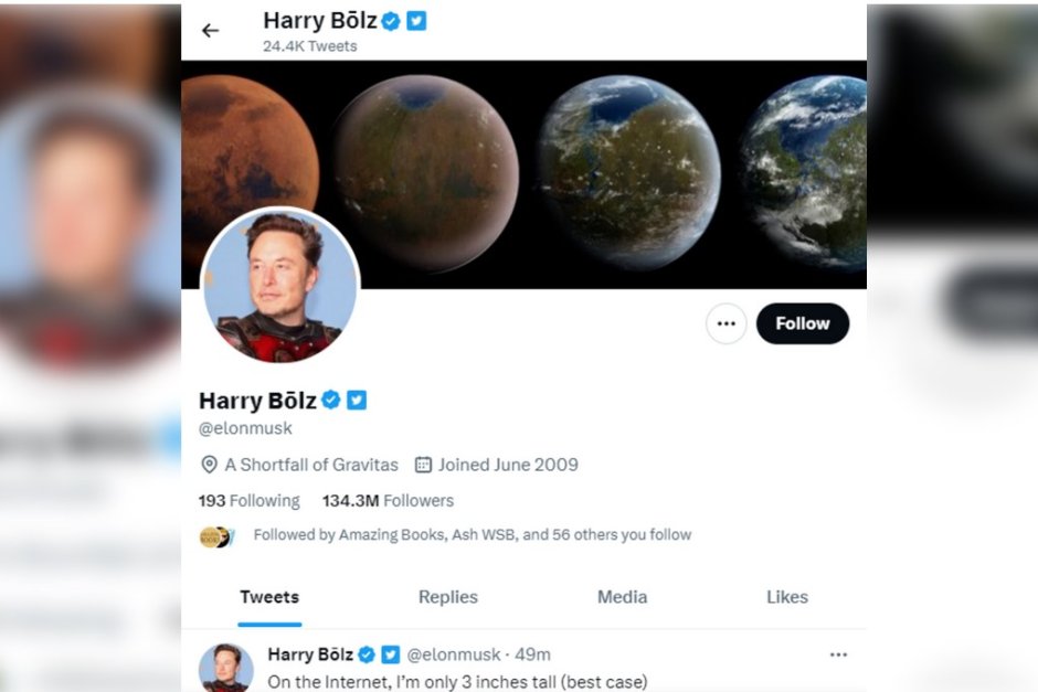 Илон Мъск смени името си в "Туитър" на "Хари Болц"