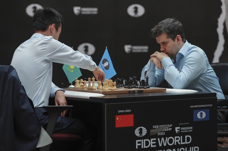 Кадър от мача за световната титла по шахмат, снимка ЕПА/БГНЕС