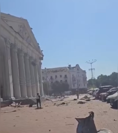 Чернигов след ракетния удар, скрийншот от видео на президента Зеленски