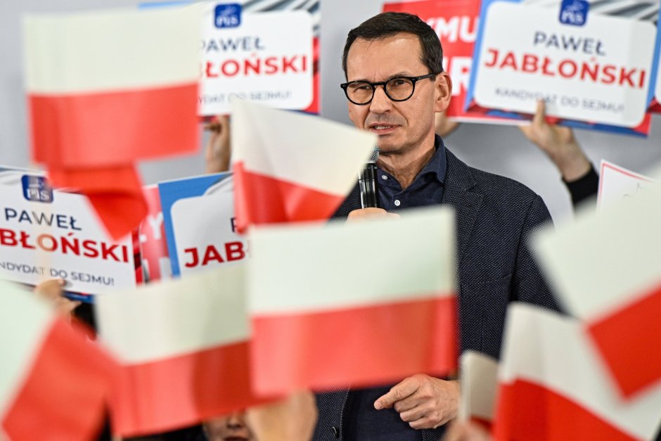 Премиерът на Полша Матеуш Моравецки на предизборен митинг Сн. ЕПА/БГНЕС