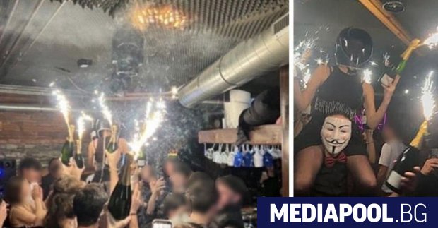 Искрящи свещи тип фонтан поставени върху бутилките шампанско са причината