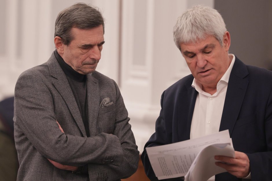 Лидерите на КТ "Подкрепа" и КНСБ Димитър Манолов (вляво) и Пламен Димитров. Снимка: БГНЕС